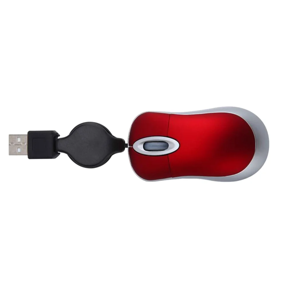 Câble rétractable pour Mini souris USB, 2 pièces, 0.7m, conception ergonomique pour les deux mains, Compatible avec les ordinateurs portables Mac, souris USB rouge
