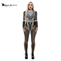 [You're My Secret] New Cosplay Costumes for Woman 3D Digital Printing Black Long Sleeves Jumpsuit Elastic Slim Bodysuit