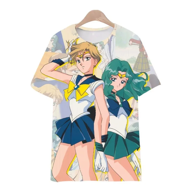 Sailor Moon Anime Surrounding Bedrucktes T-Shirt-Muster Trendiger Sommer Zweidimensionaler Rundhalsausschnitt Kurzarm Männer und Frauen