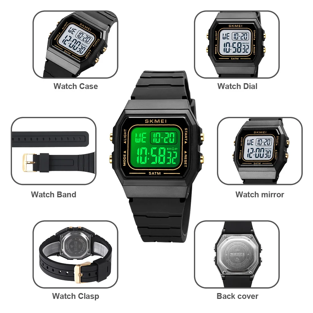 SKMEI 2 Time Back Light Waterproof Youthful Vigor Digital Sport Watches Men Date Alarm New Fashion Wristwatch reloj hombre