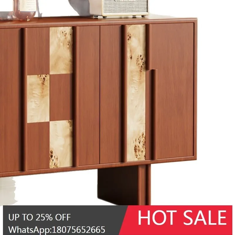 MJY Vintage Style Solid Wood Sideboard Wall-Mounted Integrated Storage Cabinet for Living Room