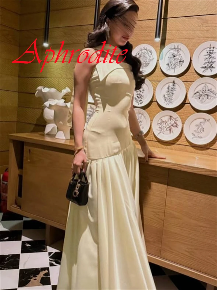 

Customized Temperament Yellow Jersey Evening Dress Exquisite Strapless Sleeveless Zipper Back Ribbon Special Occasion Gowns