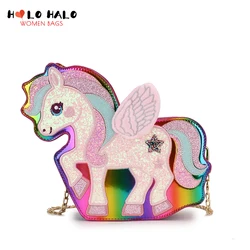 Cute paillettes Unicorn Girl Chain borsa e borsa a tracolla per le donne Kawaii ricamato Cartoon borse novità Coloful Daily Clutch