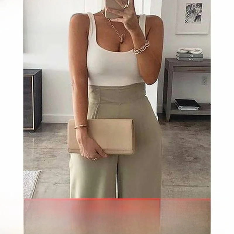 

Женский уличный комбинезон с высокой талией Colorbloc, майка, цвет Blo, широкие брюки, длинные брюки, весенний сезон, эксклюзив в Интернете