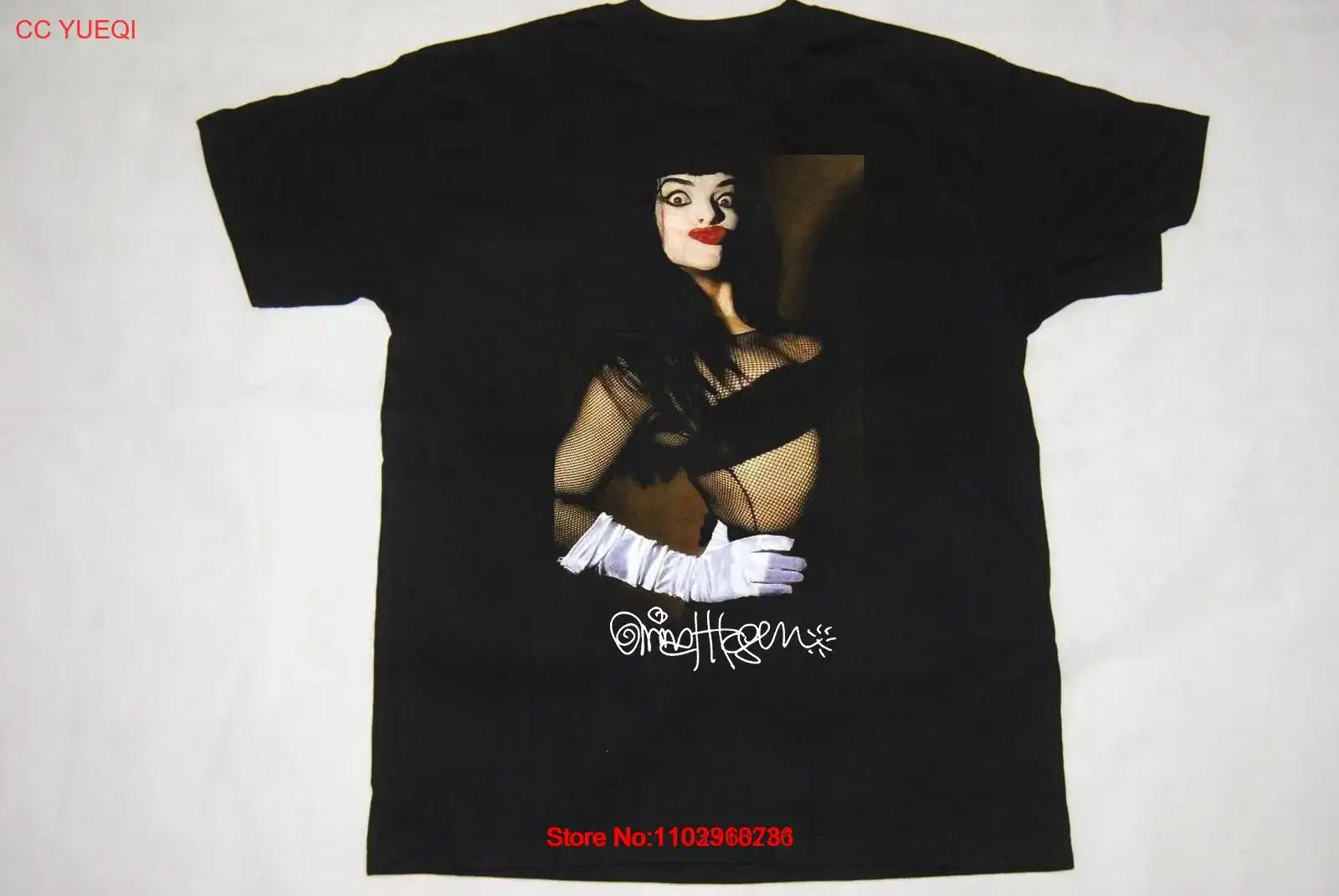 Nina Hagen Signature For Fans Schwarzes T-Shirt aus Baumwolle in voller Größe ZH67