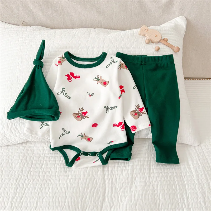 Baby Clothing Infant Spring Autumn Clothes Baby Boys Girls Christmas Romper Long Sleeve with Hat Jumpsuit Baby Girl Clothes