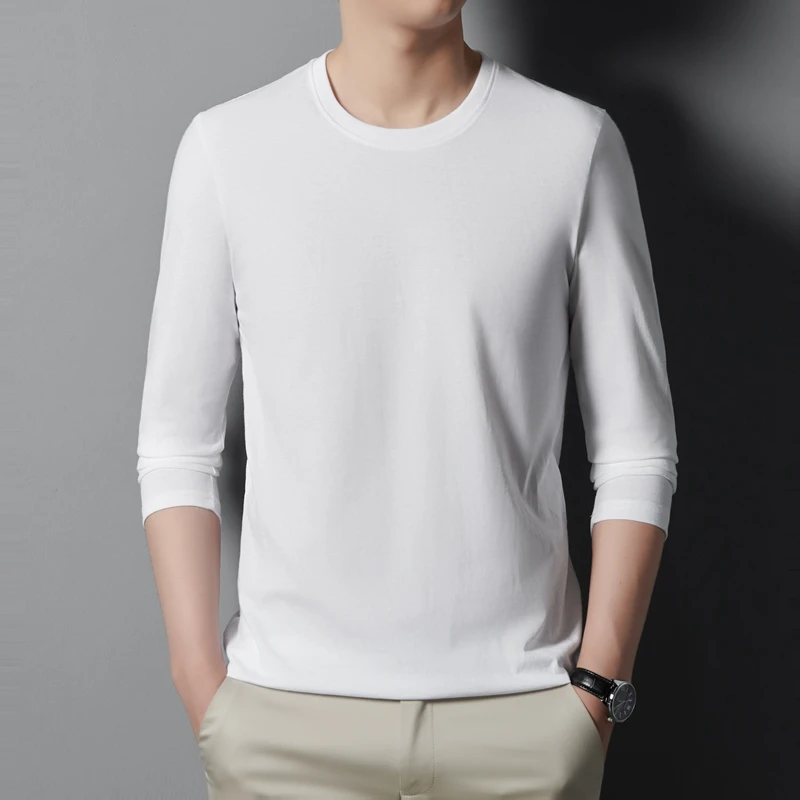 

Long Sleeved T-shirt Men's Round Neck Pure Cotton 2025 Spring and Autumn New Item Long Staple Cotton White Inner Bottom Shirt