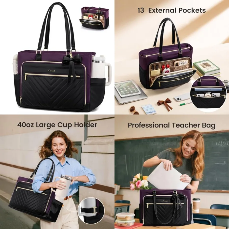 

Tote Bag, Laptop Bag for Women with Large Cup Holder, Work Teacher Tote Bag with Large Cup Holder, Nurse Diaper Bag for Travel,