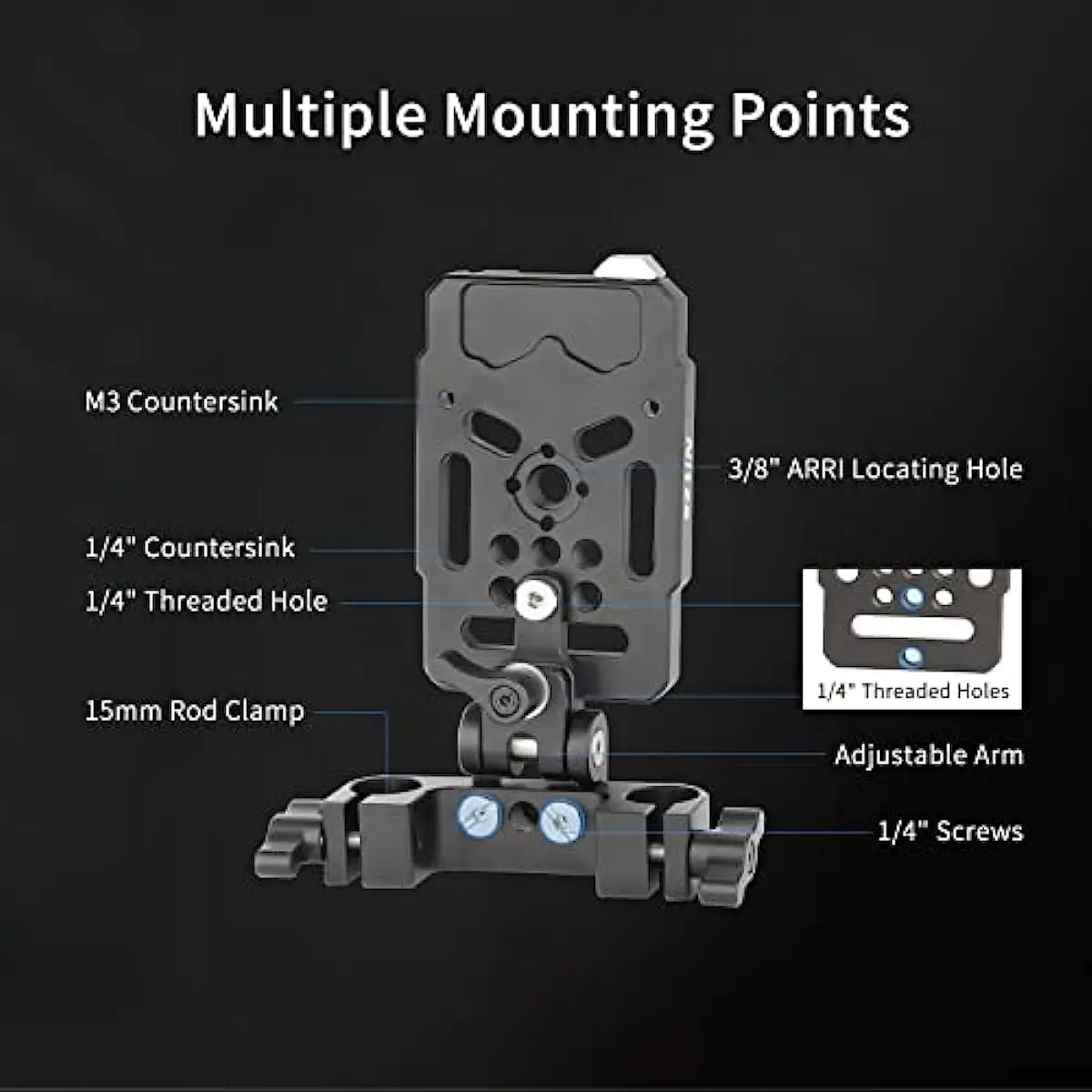 Nitze V Mount Battery Plate, V-Lock Battery Plate with 15mm Rod Clamp and Flexible Arm for DSLR Rig- N21-A3