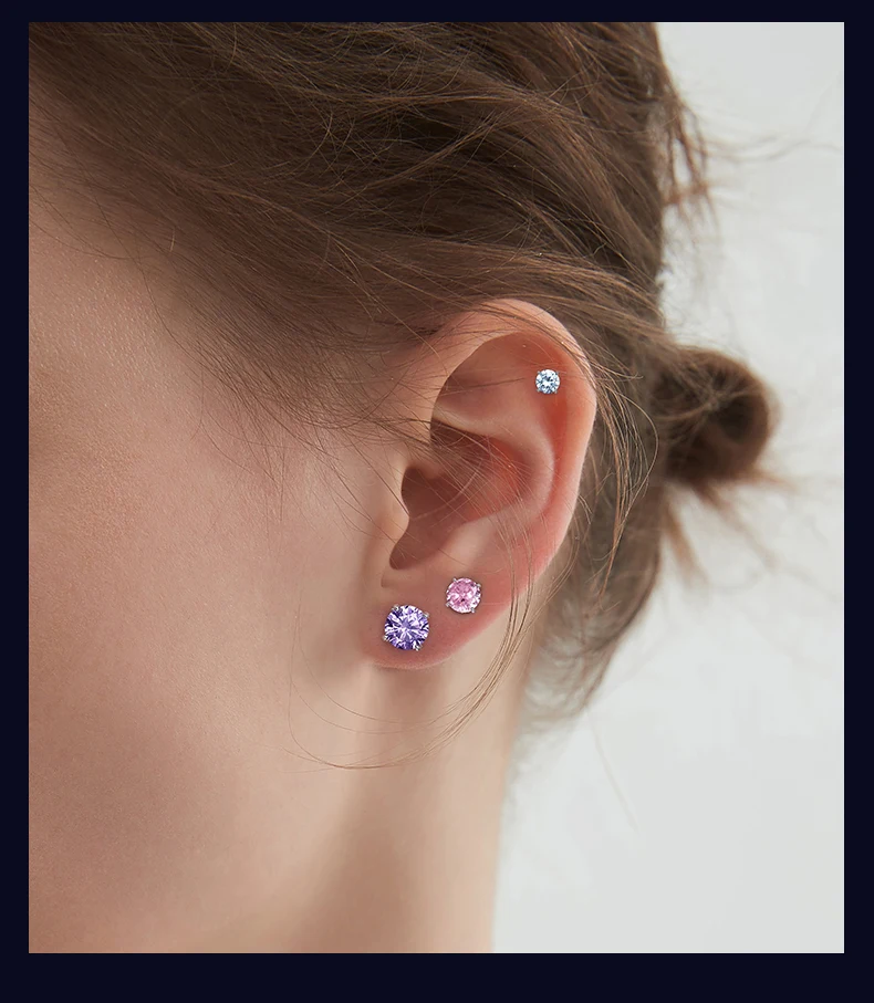 

Унисекс, женские и мужские круглые серьги-гвоздики с кристаллами и муассанитом, 4-зубчатые серьги для пирсинга козелка, хряща, ювелирные изделия