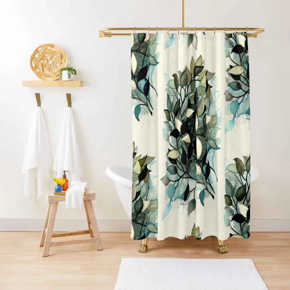 

Decorative leaves branches watercolor painting silver blue beige Shower Curtain Bathroom Showers Bathroom Accessory Curtain