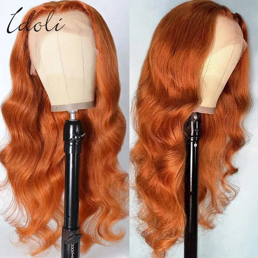 Peluca de encaje frontal de jengibre para mujer, cabello humano ondulado, peluca de encaje HD 13x6, pelucas de encaje transparente de color liso