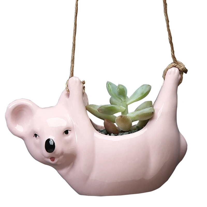 Cartoon Animal Sloth Wall Hanging Vase Koala Ceramic Flower Pot Chlorophytum Potted Home Garden Decoration