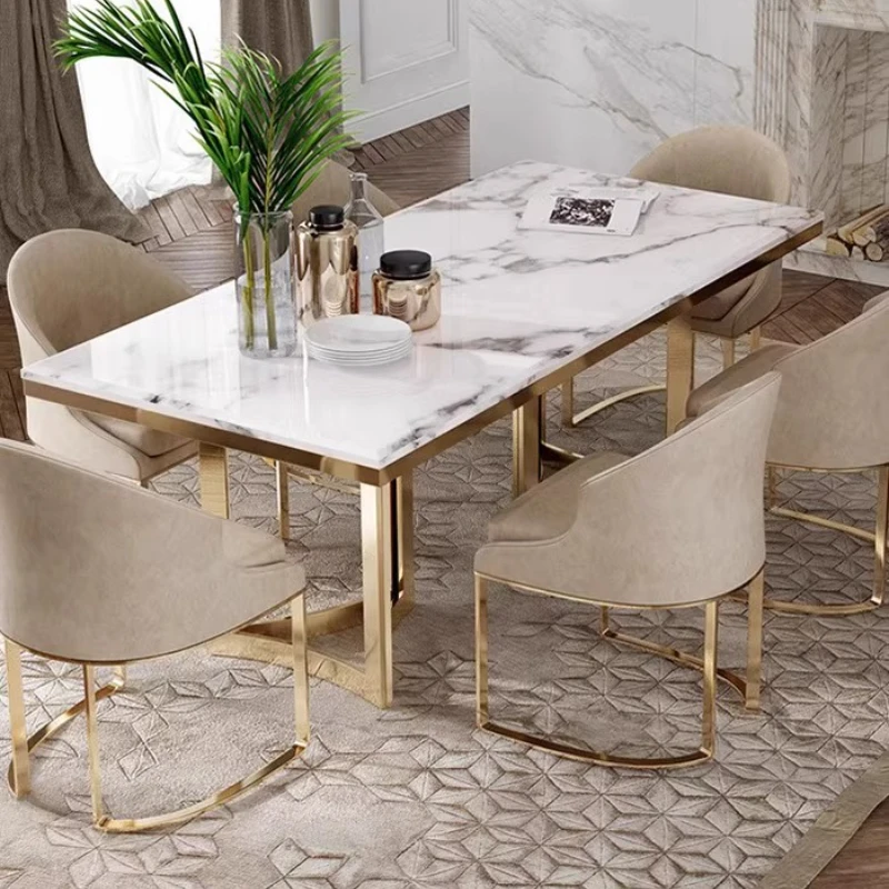 

Italian marble 4 person dining table chair combination rectangular Living room kitchen table modern luxury kitchen furniture