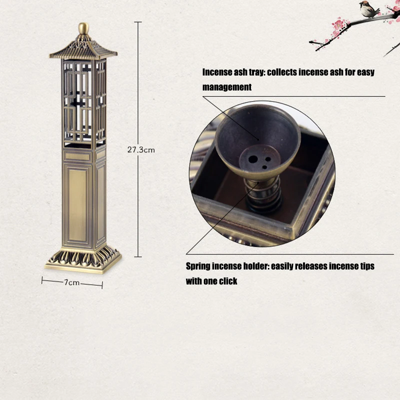 Chinese Style Pavilion Vertical Incense Burner Home Indoor Creative Zen Sandalwood 21cm Line Incense Holder Fragrance Ornaments
