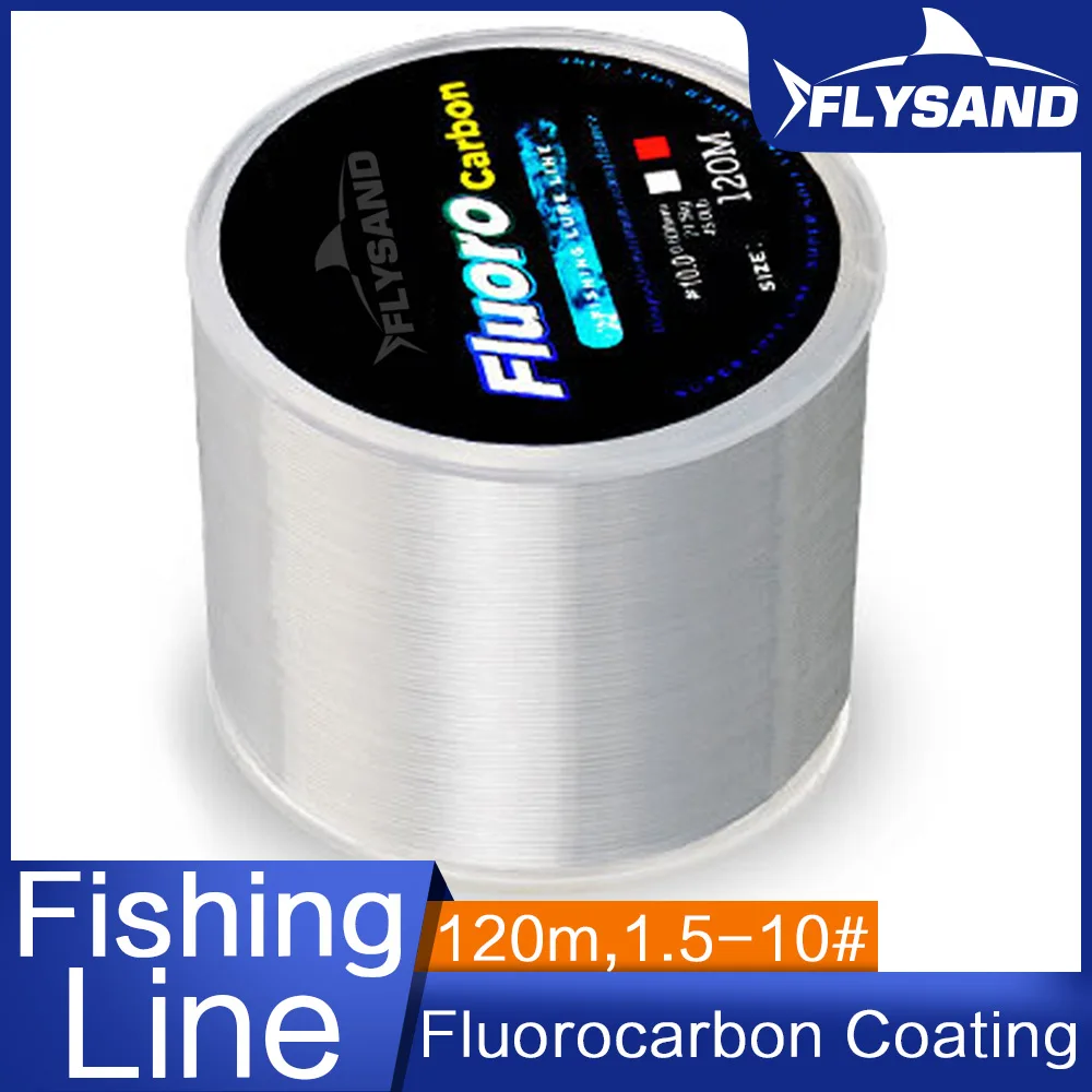 FLYSAND 120M Fluorocarbon Coating Fishing Line Carbon Fiber Leader Line Fishing Lure Wire Sinking Line 0.20-0.60mm 7.15lb-45lb