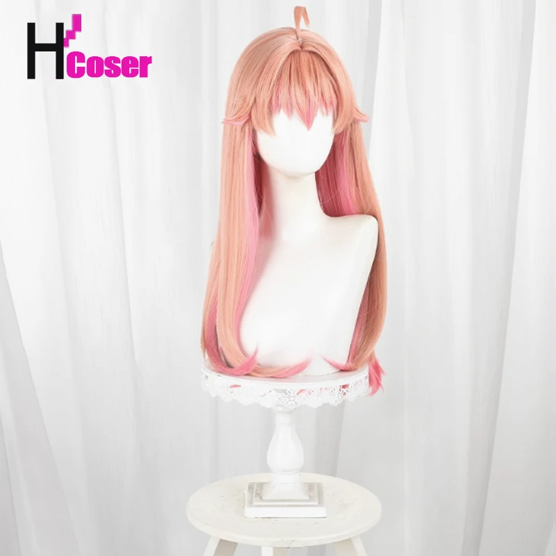 Anime Witch Watch Nico Wakatsuki Cosplay Wig Collar Necklace Gradient Pink Long Hair Halloween Party for Women Girls Carnival Pr