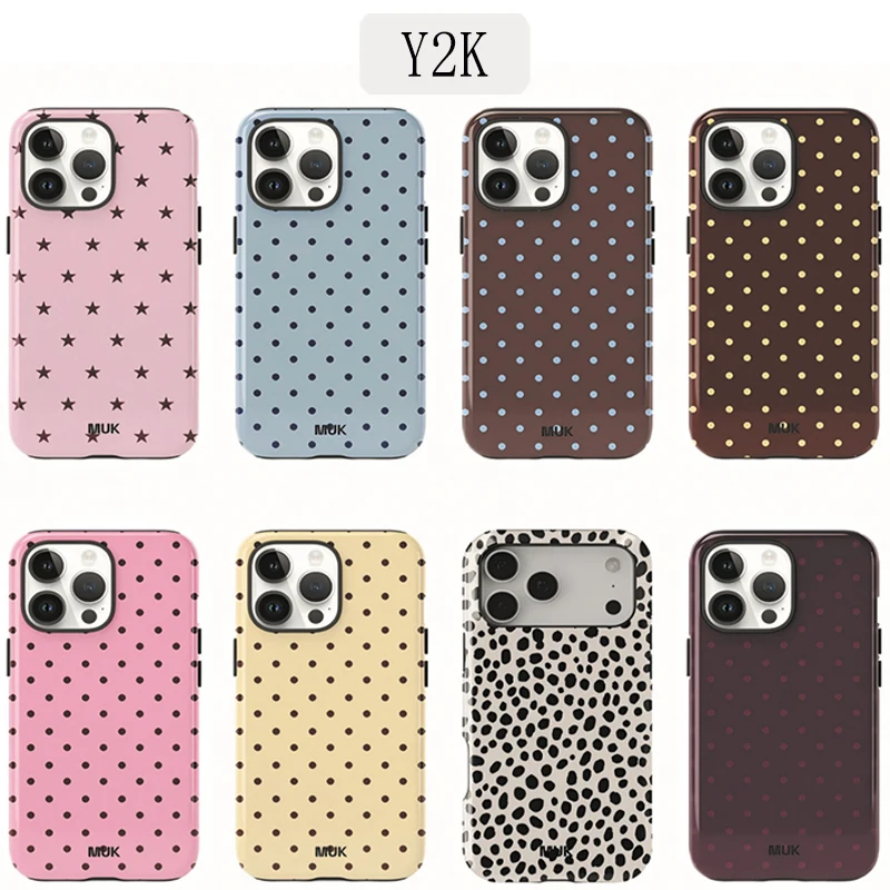 Luxuriöse Y2K Kleine Polka Dot Handyhülle für iPhone 17 16e 16 15 14 13 12 11 X XS XR XSMAX 7 8 Air Pro Max Plus Doppelschichtig