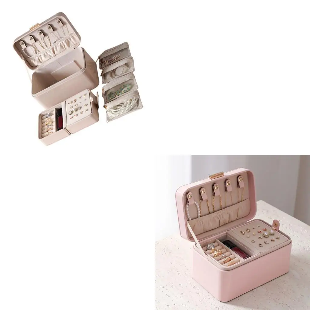 

Fashion PU Leather Jewelry Box With Scratch Resistant Lining Portable Accessory Organizers For Women's Rings Bracelets