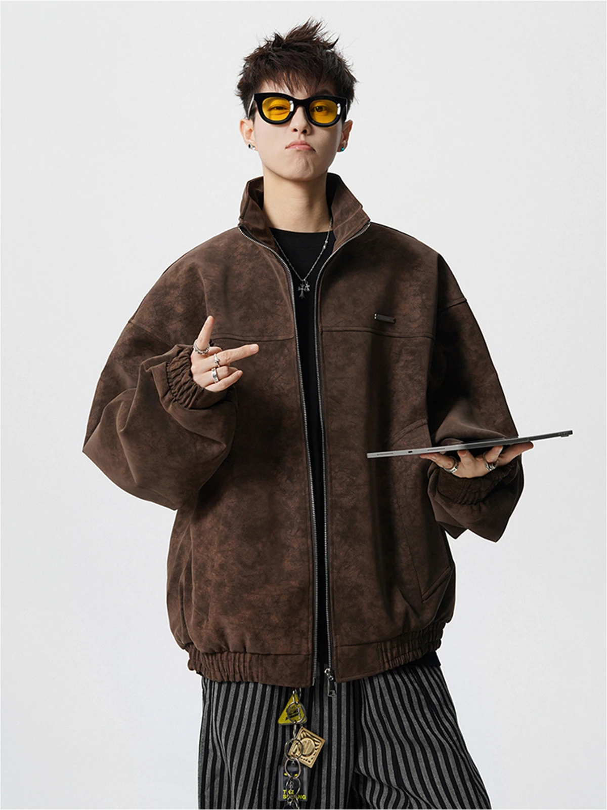 

Ретро американский Ce коричневый мужской джет из искусственной кожи свободного покроя High Street Sli мотоциклетный джет повседневная одежда для подростков