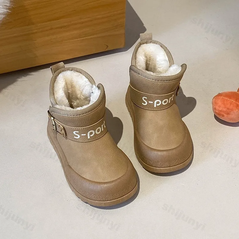 Stivali da neve per bambini Inverno Addensare Peluche Comfort Scarpe di cotone per ragazze Impermeabili antiscivolo Moda Cinturino con fibbia Scarpe calde per ragazzi