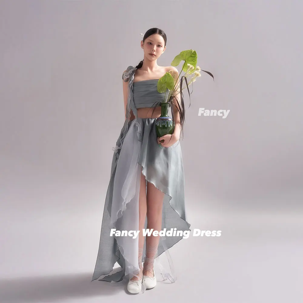 화려한 특별한 2피스 한국 웨딩드레스 A라인 쉬폰 이브닝 파티 드레스 하이 슬릿 볼 가운 맞춤 제작