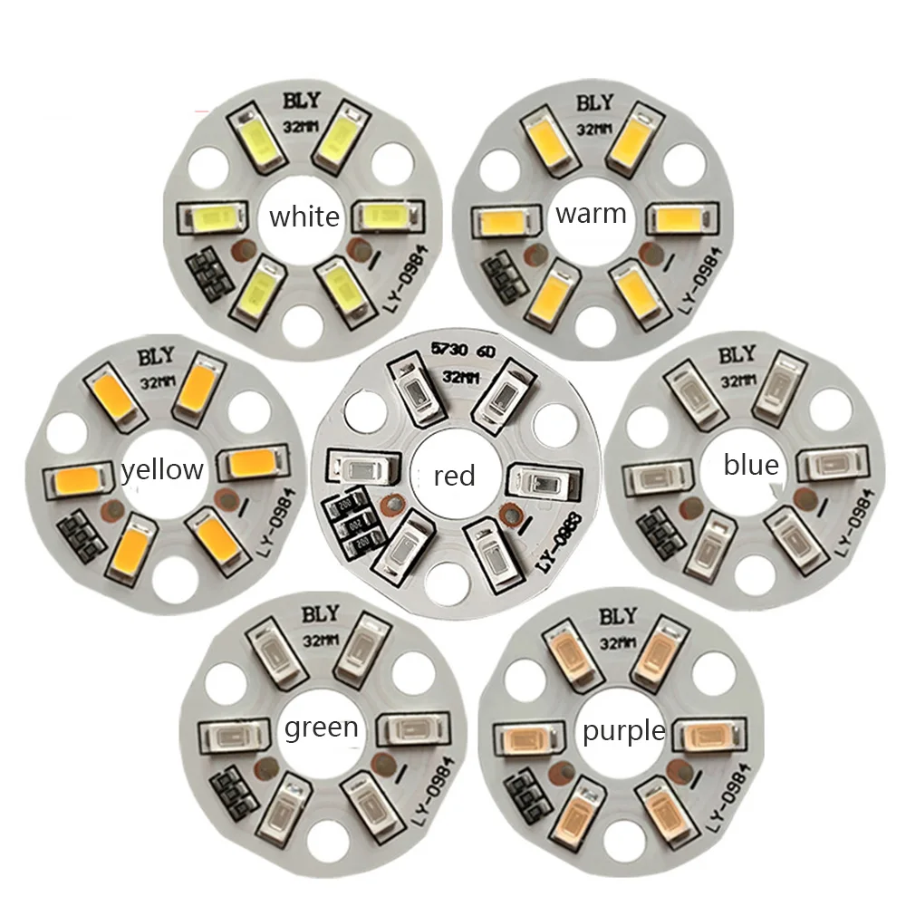 5/10pcs 3W 컬러 LED 칩 구슬 조명 보드 전구 라운드 변환 광원 직경 32MM 녹색 파란색 빨간색 보라색 흰색 램프 5V