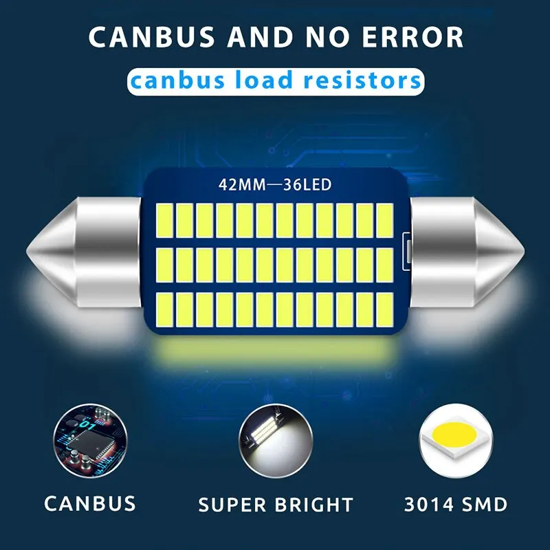 10PCS Festoon C5W LED 31 36 39 41mm 4014 Chips LED Canbus C10W Carro LED Luz de Leitura Interior Lâmpada Dome 12v