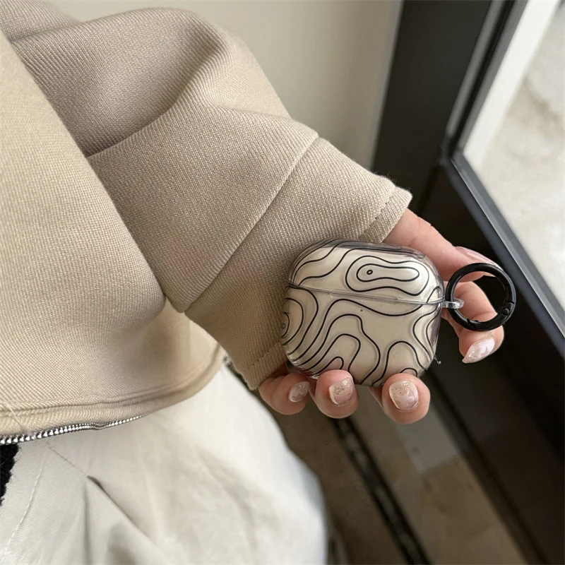 Garis geometris hitam transparan |   Gesper bundar |   Casing headphone |   Hadiah untuk sahabat |   Cocok untuk Airpods 2 3 4 pro/pro2 pro3