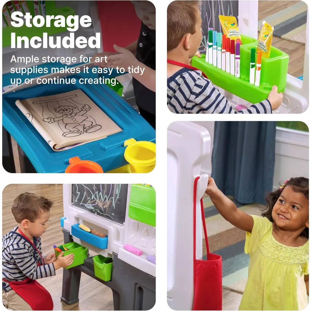 Kids Art Center Activity Table with Bench, Magnetic Dry-Erase & Chalk Board, Durable Plastic for Toddlers 3+ Years