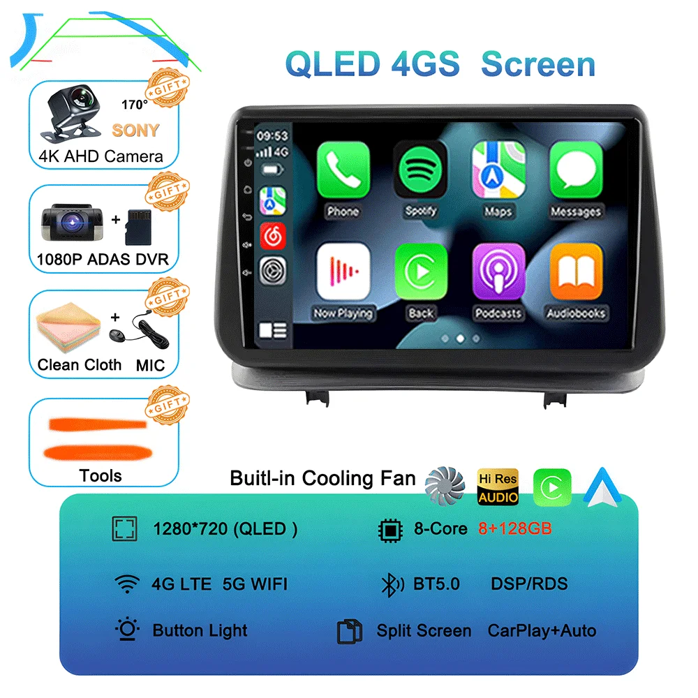 Android 16 Videospeler Carplay voor Renault Clio 3 Clio3 2005 2006 2007 2008 2009 - 2014 Multimedia autoradio WIFI+4G DSP Stereo