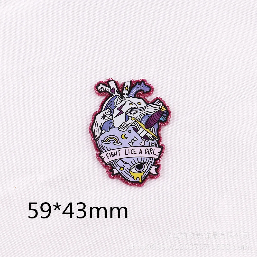 Heart Sunflower Rainbow Acrylic Charms Glitter Epoxy Pedant Fit DIY ID Card Badge Holder Jewelry Making Doctor Nurse Gift