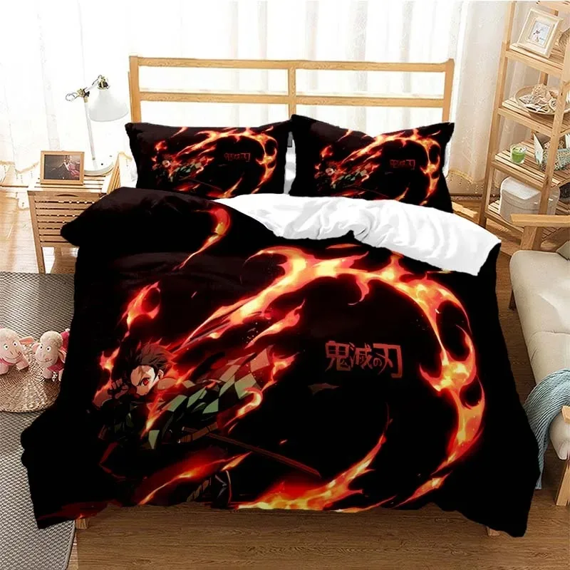 Anime Demon Slayer Nezuko Tanjirou Bedding  Set Boys Girls Twin Queen Size Duvet Cover Pillowcase Bed Boys Adult