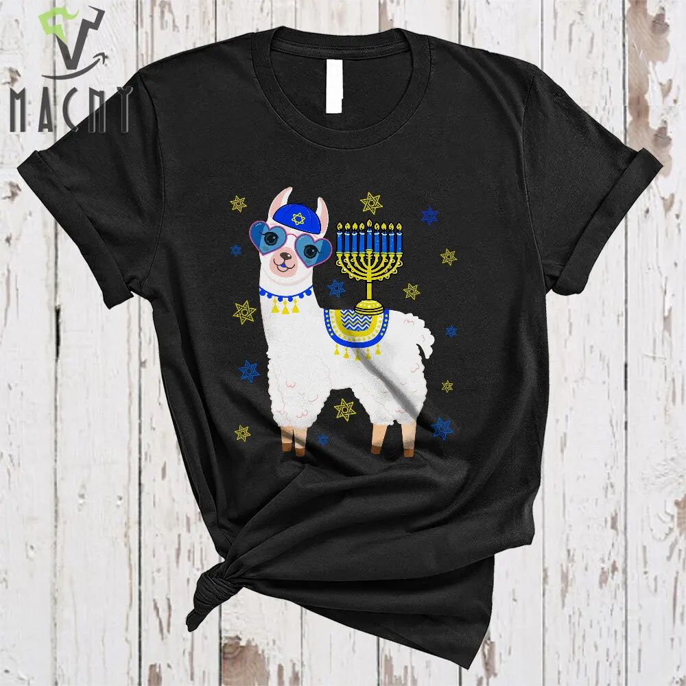 Cute Llama With Menorah Funny Hanukkah Jewish Llama Wearing Glasses T-Shirt,Mug