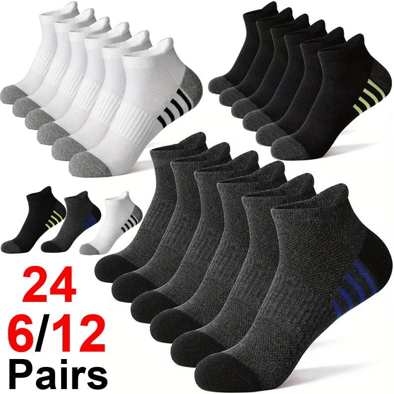 

12Pairs High Quality Men's Sports Socks Outdoor Leisure Black White Breathable comfortable Short Socks Man Plus size EU39-46