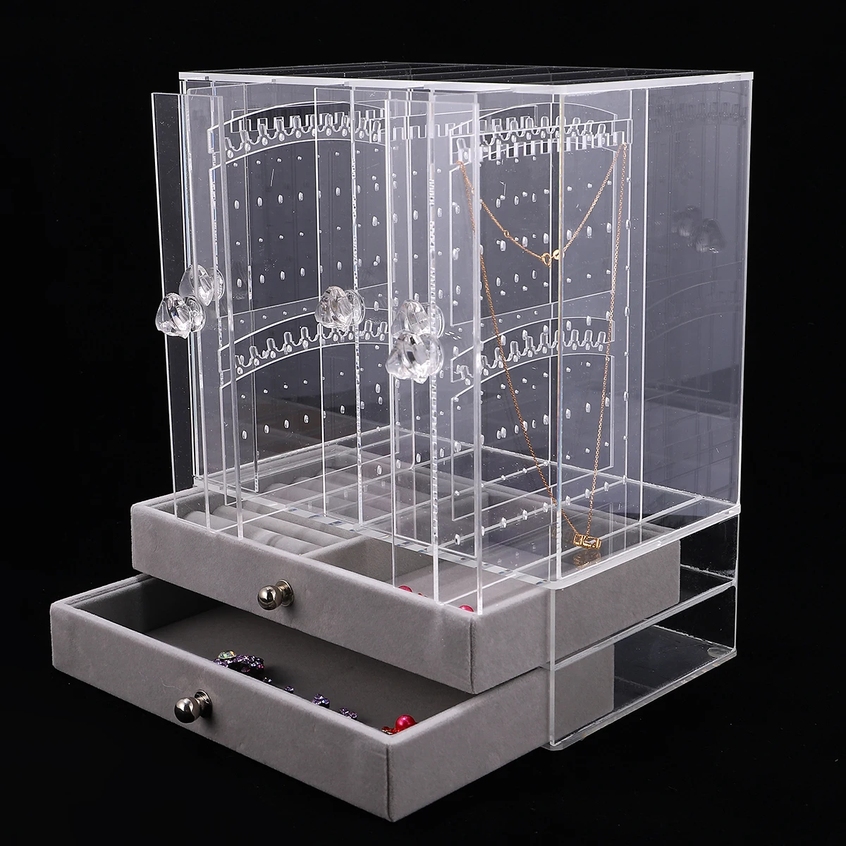 

Acrylic Box Transparent Stand Organizer Necklace Rack Ring Storage Perfume Desktop Home Store Use Jewelry Display Stand Acrylic