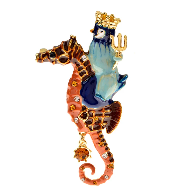 Cute Seahorse Corsage Cartoon Penguin Brooch Dripping Oil Rhinestone High-grade Pin Alloy Pendant Animal Brooches