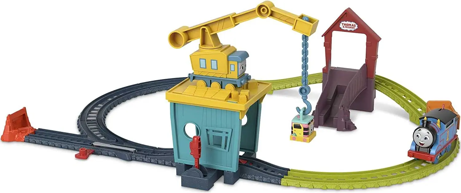 Original Thomas and Friends Fix \'em Up Trains Set with Carly Crane Sandy Rail Transport Track Kids Toys for Children Motorized