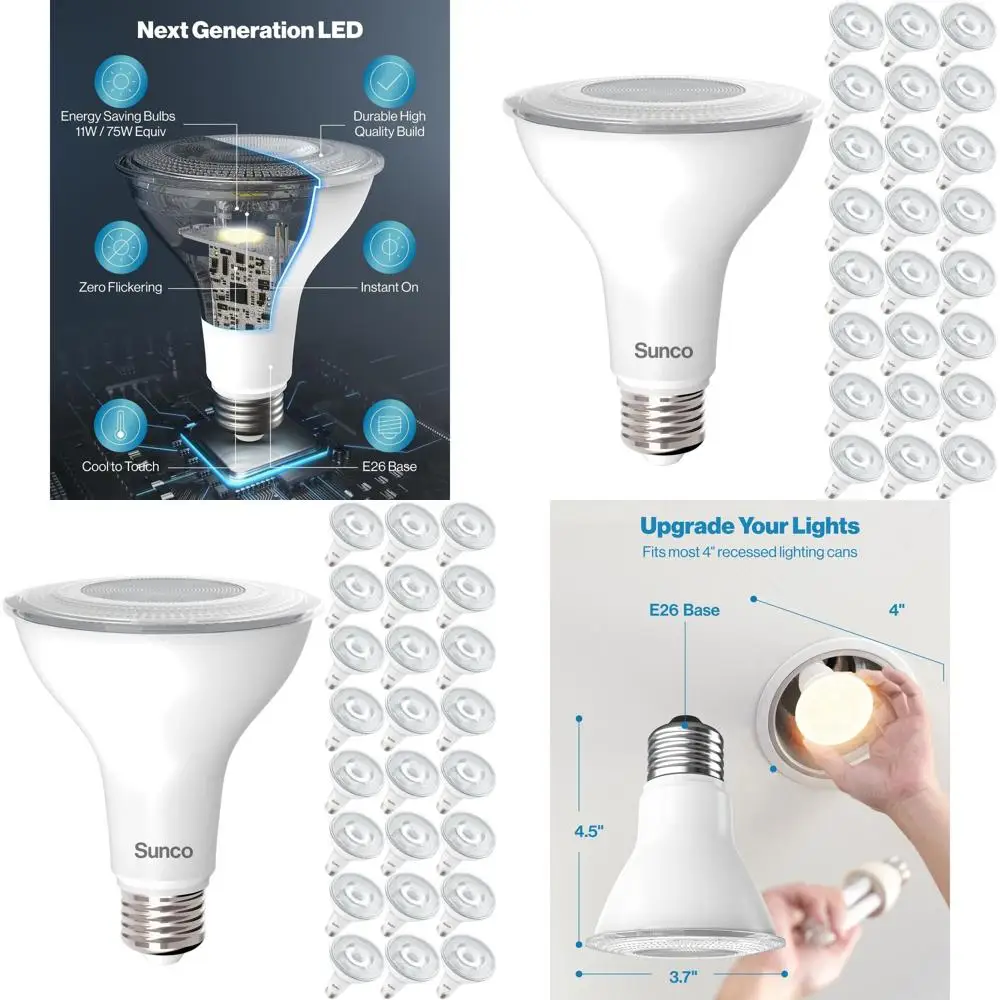 

Светодиодная лампа, 11 Вт, 1200 люмен, теплый белый свет, с регулировкой яркости, цоколь E26, для внутреннего/наружного использования, 24 шт. в упаковке