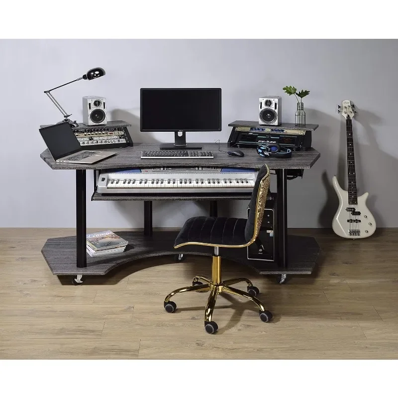 HOME.Eleazar Wooden Music Recording Studio Desk in Black Oak