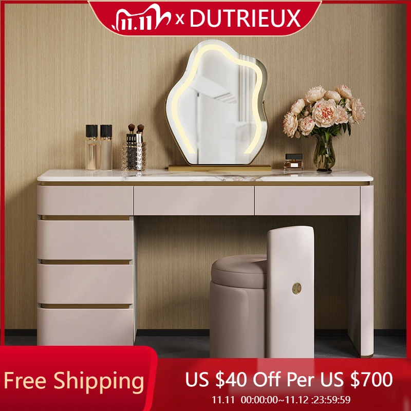 

Luxury Modern Vanity Table Wood Cosmetics Makeup Bedroom Dressing Table Mirror Chair Desk Cabinet Penteadeira Trendy Furniture