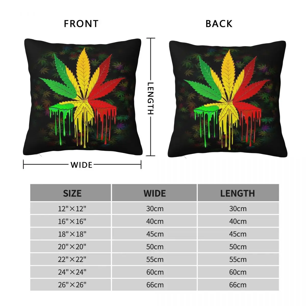 Leaf Rasta Colors Dripping Square Pillowcase Polyester Linen Velvet Pattern Zip Decor Pillow Case Car Cushion Cover