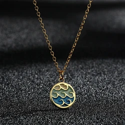 Kinitial Tiny Ocean Sea Wave Pendant Necklace For Women Stainless Steel Dainty Jewelry Surfer Blue Sea Choker Necklace Gift