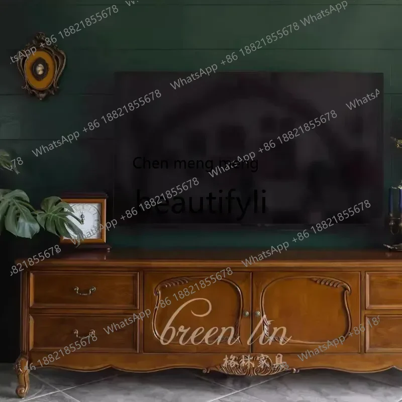 New arrive American retro solid wood TV cabinet/European neoclassical light luxury locker