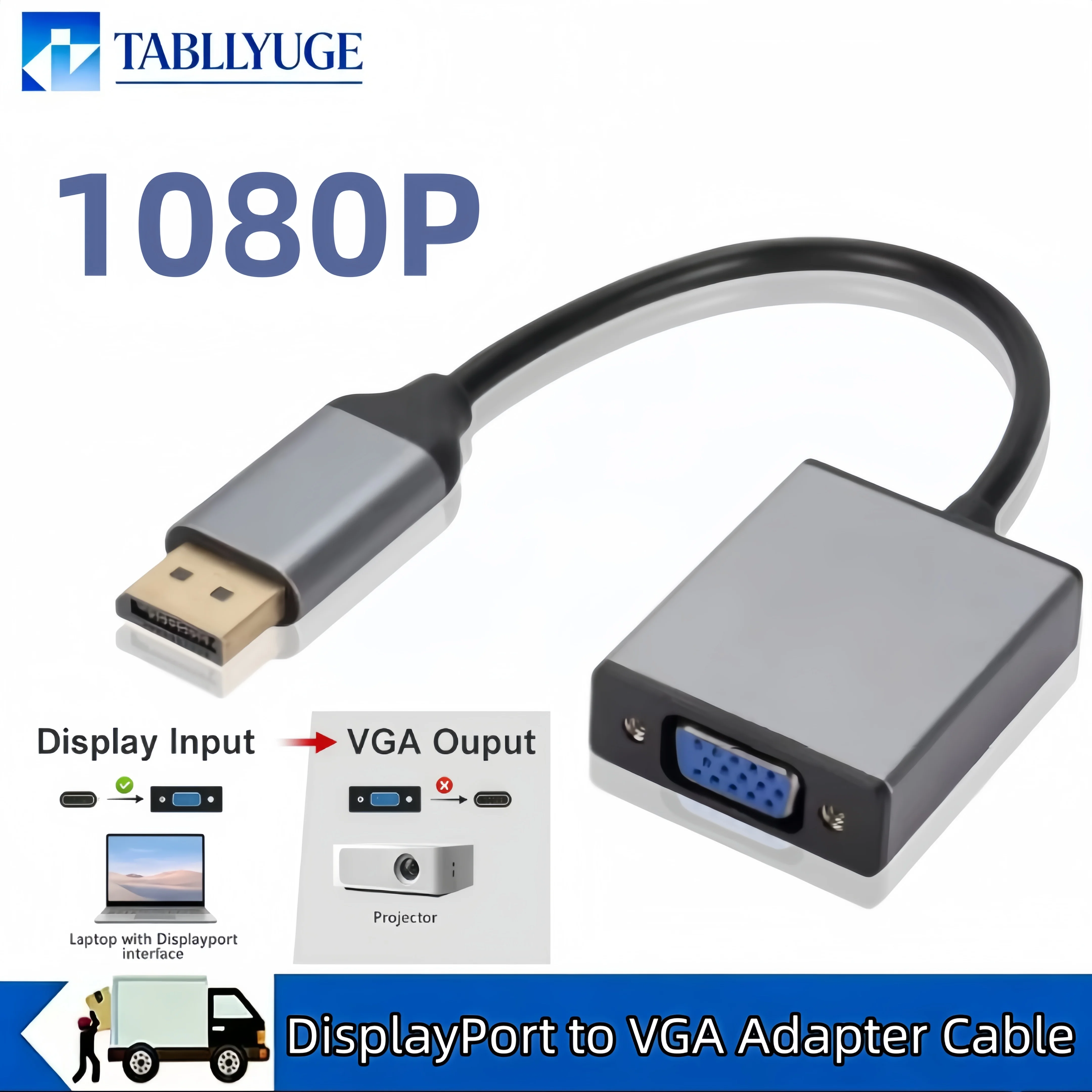 DisplayPort to VGA Adapter Male to Female Adapter Supports 1080P Resolution Suitable for PCs Laptops Monitors and Projector