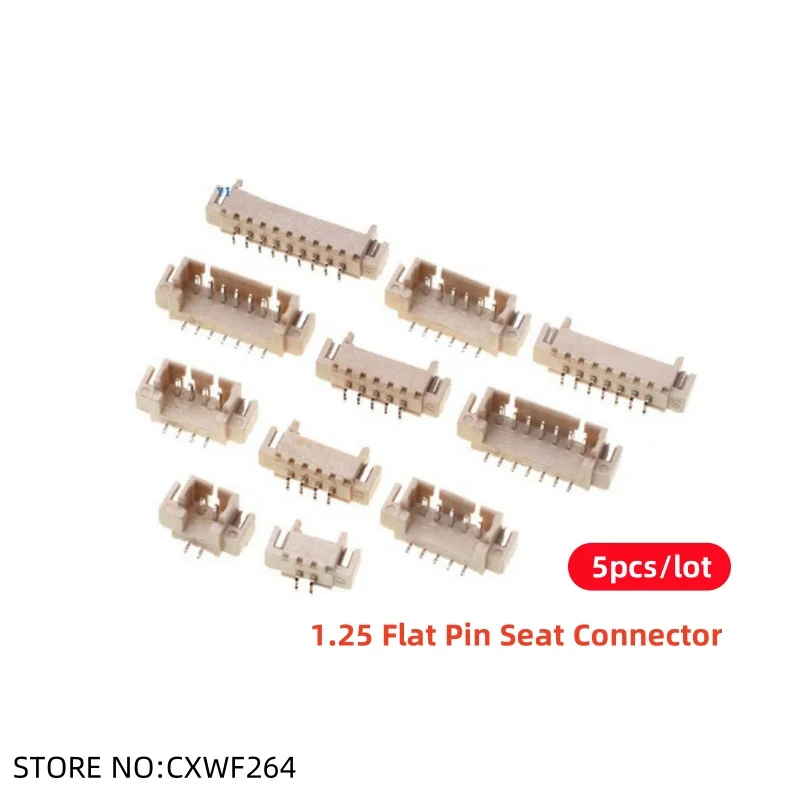 5pcs/lot 1.25 horizontal patch socket with 1.25mm SMT connector 2/3/4/5/6/8/10P horizontal patch pin socket