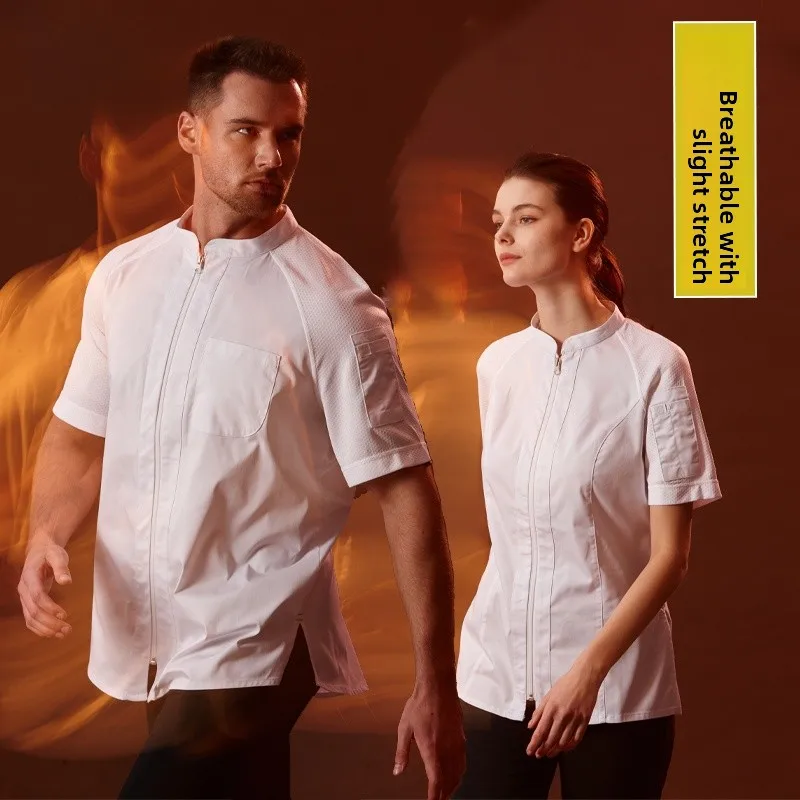 gu-remi-chef-work-uniform-short-sleeve-men-women-restaurant-kitchen-baking-breathable-restaurant-workwear-spring-season