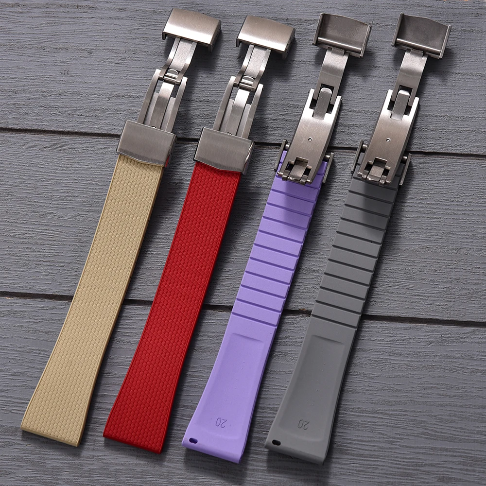 20mm Cut to Size Adjustable Quick Release FluoroRubber CTS FKM Watch Strap with Butterfly Folding Buckle for De-lugs Bracelet