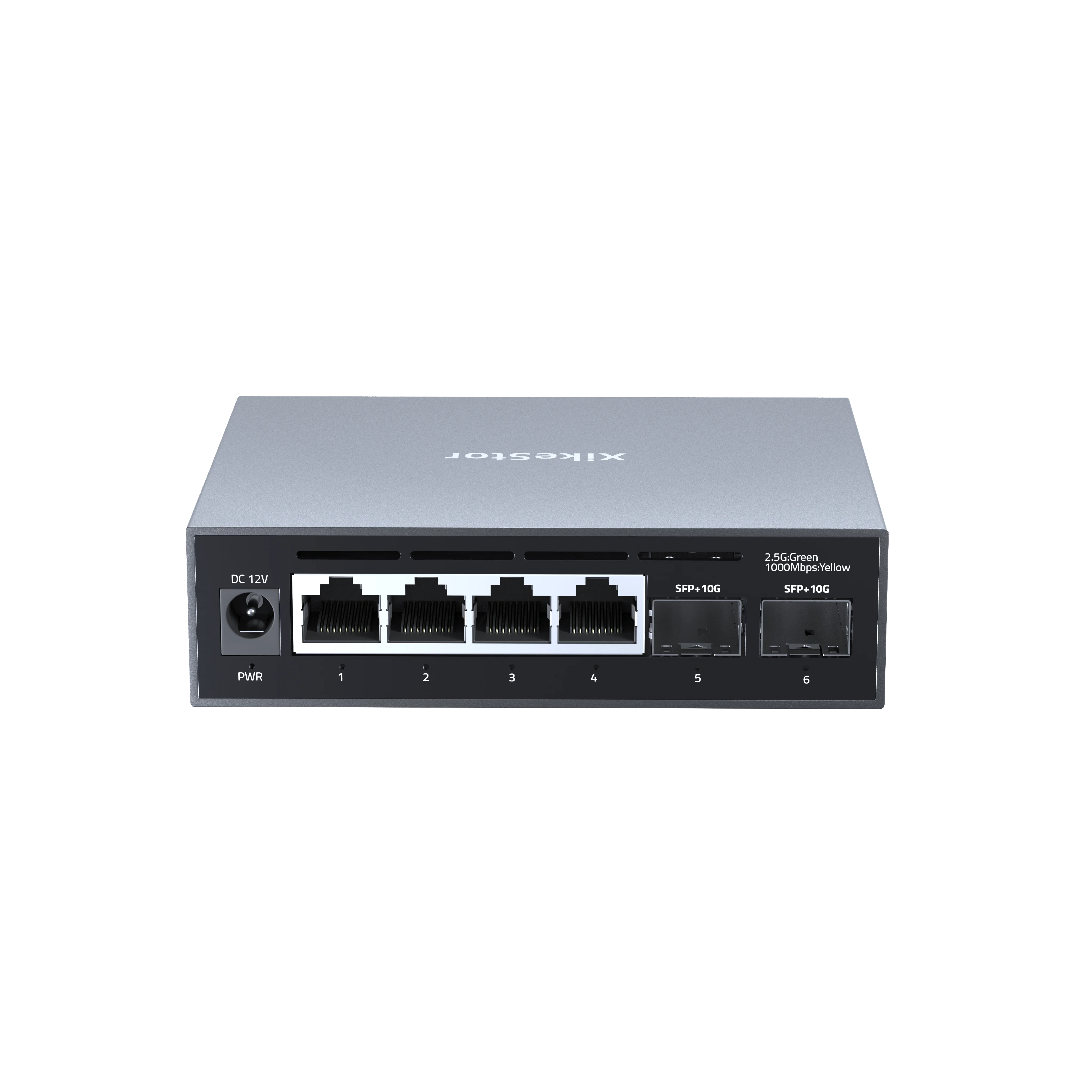 XikeStor SKS3200-4E2X 6-Port 2,5G/10G Ethernet-Switch, 4x 2,5G RJ45 + 2x 10G SFP+, Web Smart, VLAN, LAG, Aluminiumgehäuse