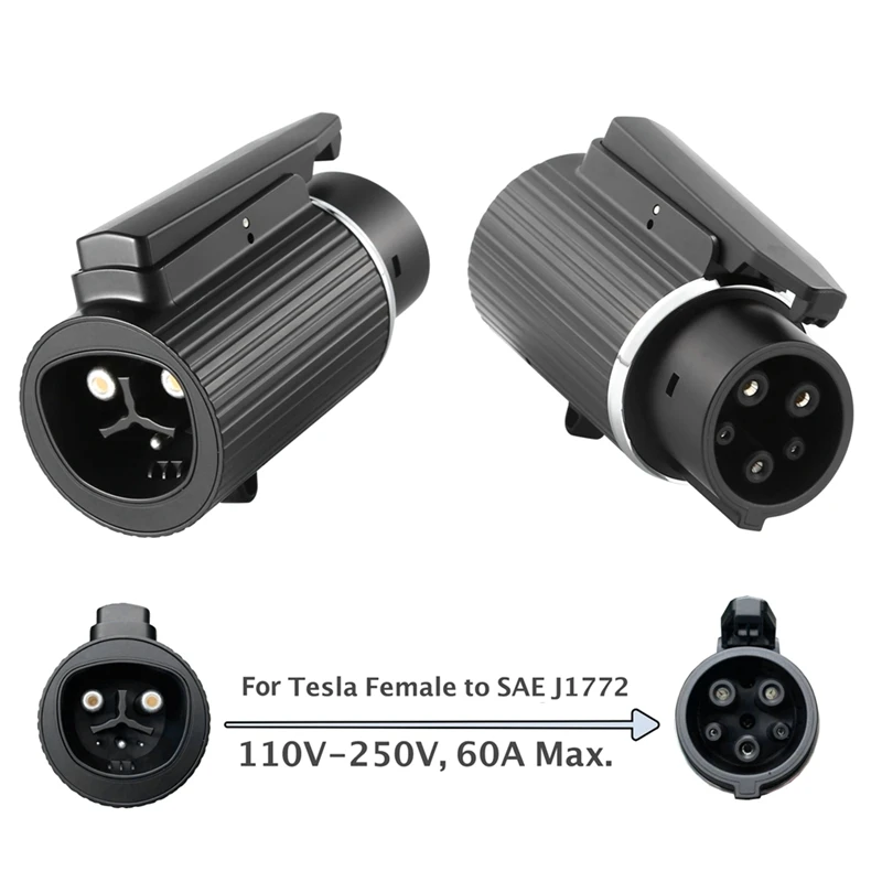 For Tesla To SAE J1772 Type 1 EV Adapter 250V 60A Max. Female To Male Charging Adaptor Converter Replacement Accessories